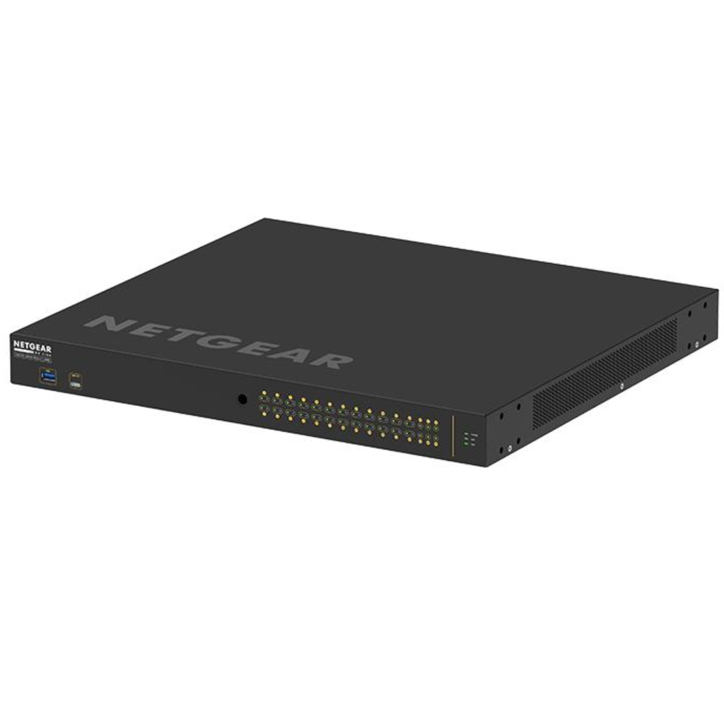 NETGEAR AV Line M4250-26G4F-PoE++ – Switch Administrable 24 Puertos Gigabit con PoE++ (720W), 4 Puertos SFP, Optimizado para AV-over-IP, Montaje en Rack – Nuevo