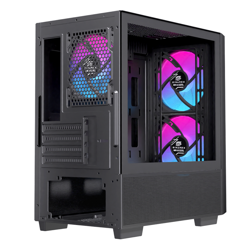 Gabinete para PC EINAREX PM150 RGB Black - EXCS-PM-150R-B, Mid-Tower, Panel de Vidrio Templado, Iluminación RGB, Alto Flujo de Aire
