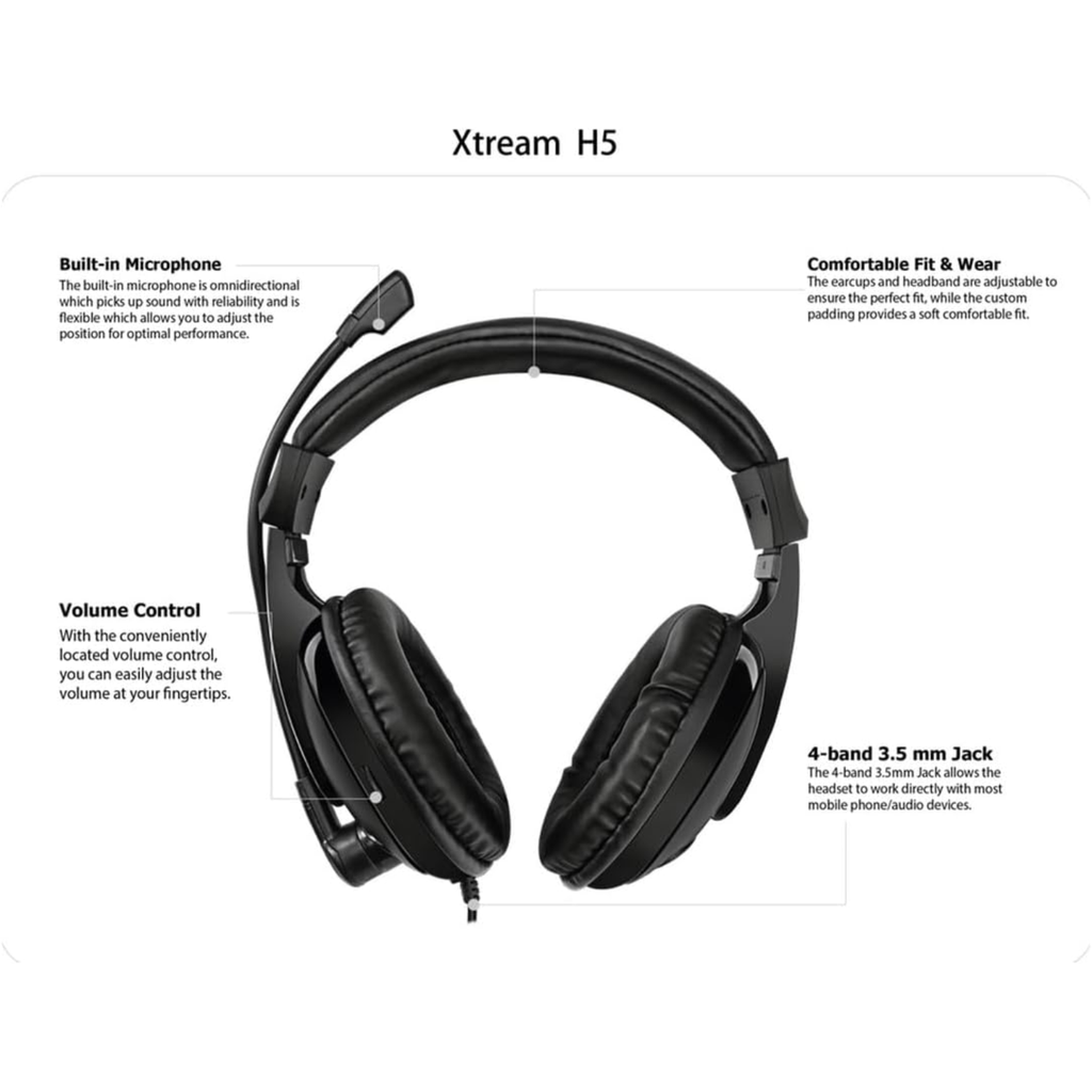 Adesso Xtream H5 Audífonos Estéreo con Micrófono Noise Cancelling 3.5mm