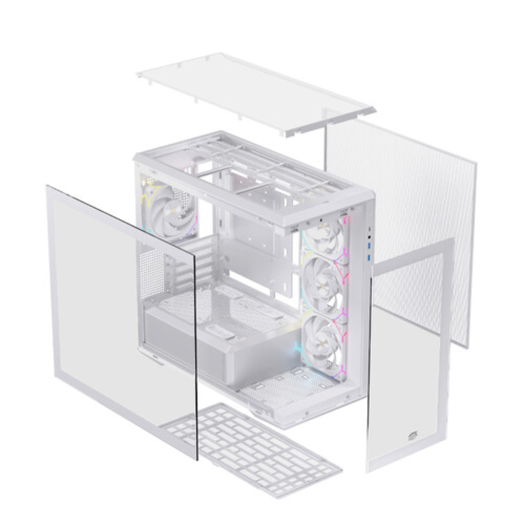 Gabinete Gamer EINAREX ZM800 RGB Version White - Chasis Mid-Tower ATX, Panel Frontal de Alto Flujo de Aire (Mesh), Vidrio Templado, Iluminación RGB, Blanco (EXCS-ZM-800R-W)