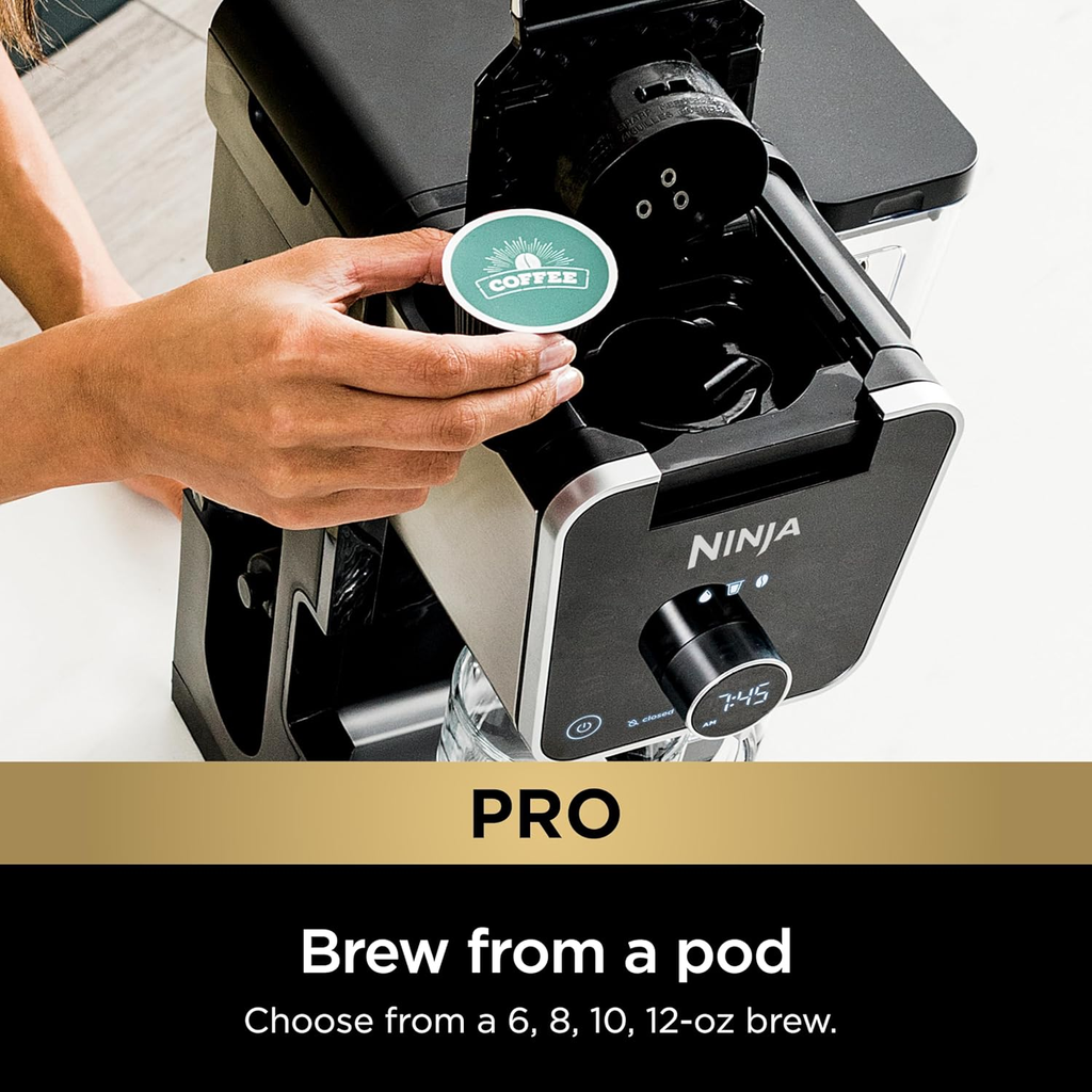 Ninja DualBrew Pro Specialty Coffee System – Cafetera 3-en-1: Pod, Single-Serve y 12 Tazas, Espumador Integrado, Depósito XL, Canadian Version