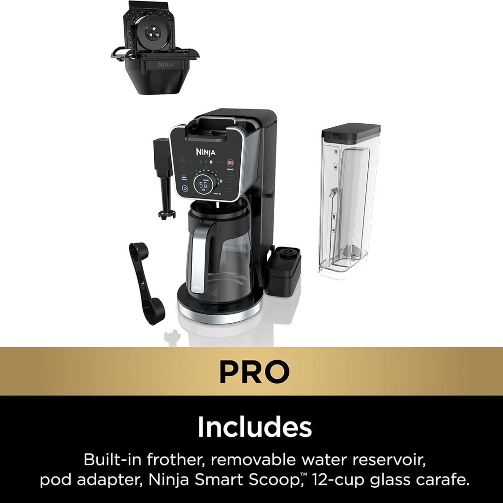 Ninja DualBrew Pro Specialty Coffee System – Cafetera 3-en-1: Pod, Single-Serve y 12 Tazas, Espumador Integrado, Depósito XL, Canadian Version