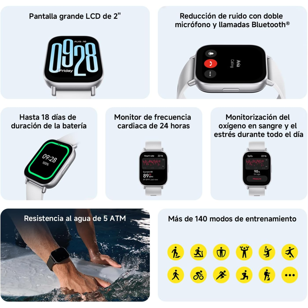 Xiaomi Redmi Watch 5 Active 1.96" HD Llamadas Bluetooth 140+ Modos Deportivos Midnight Black