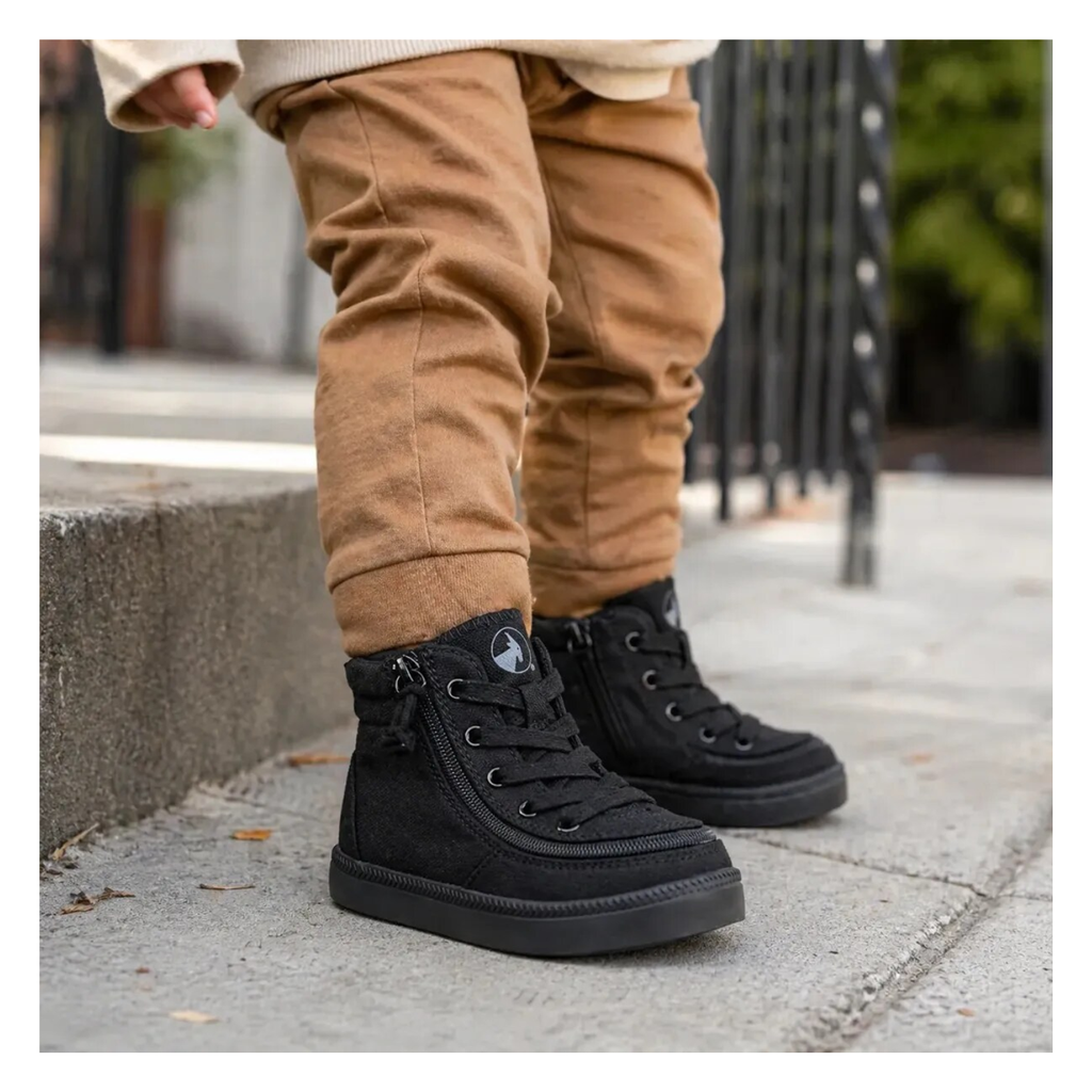 BILLY Footwear Toddler Harmon Sneakers - Black 9T: Zipper & Lace Up, Cushioned Insole, Non Marking Sole