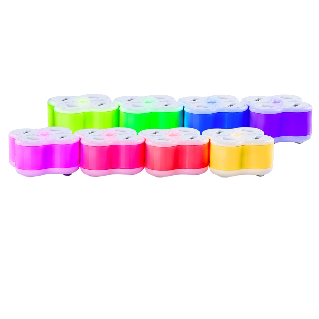 Cargador USB de Escritorio 4 Puertos 2.1A con Lámpara LED Multicolor y Cable de Alimentación