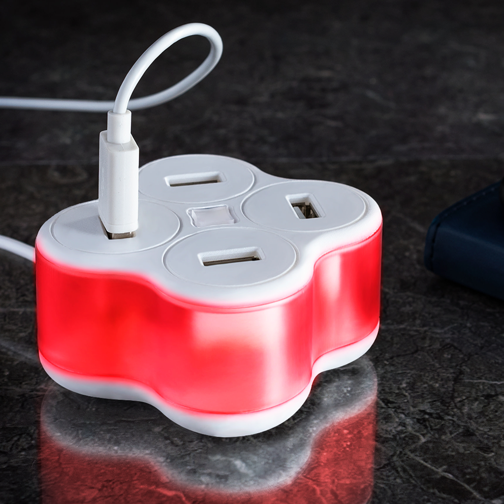 Cargador USB de Escritorio 4 Puertos 2.1A con Lámpara LED Multicolor y Cable de Alimentación