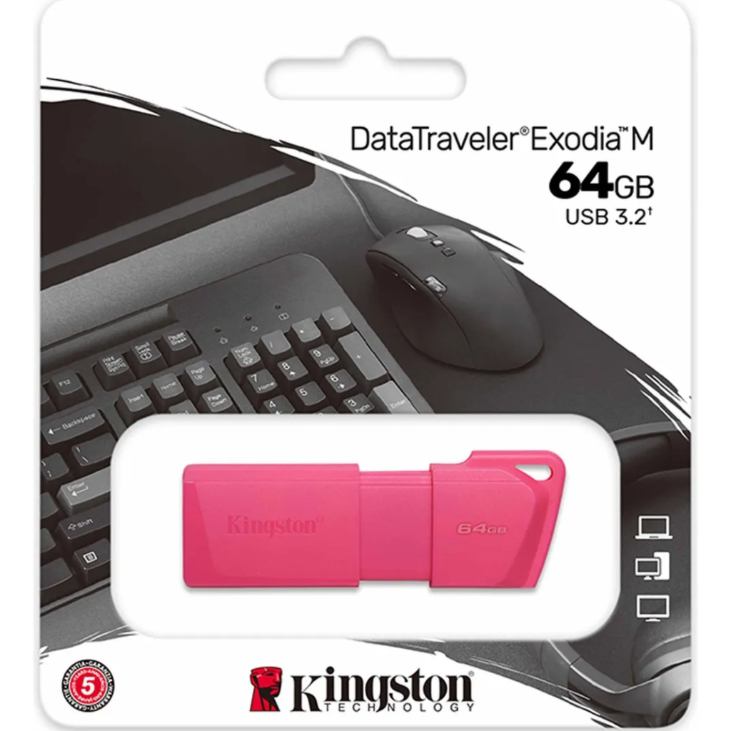 Memoria USB 64GB Kingston DataTraveler Exodia M | USB 3.2 Gen 1 | Rosa | Diseño Slider | Nuevo Sellado | Para Laptops, Tablets y Video 4K