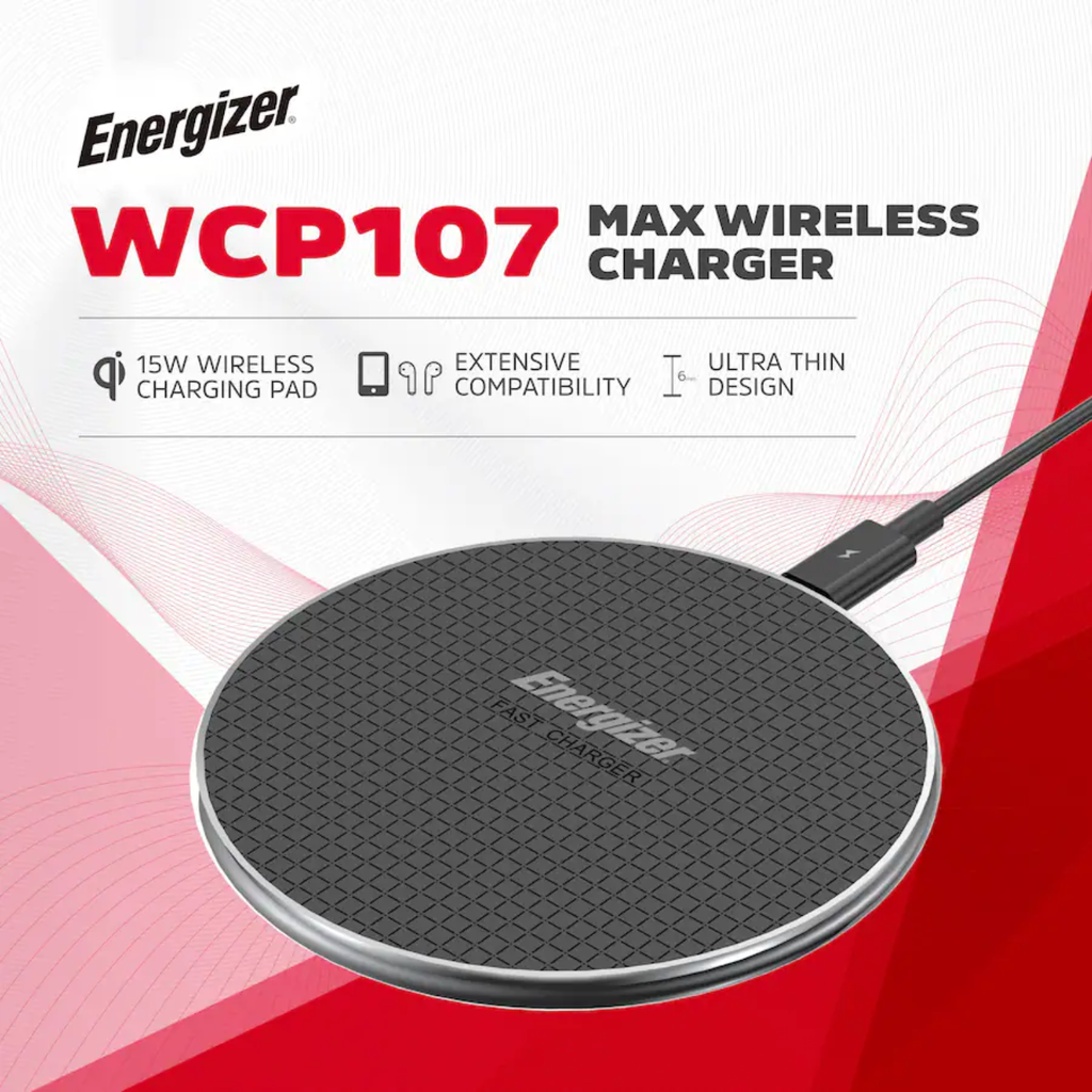 Energizer MAX 15W – Base de Carga Inalámbrica Qi, Carga Rápida, Antideslizante, Compatible con iPhone y Android, Color Negro