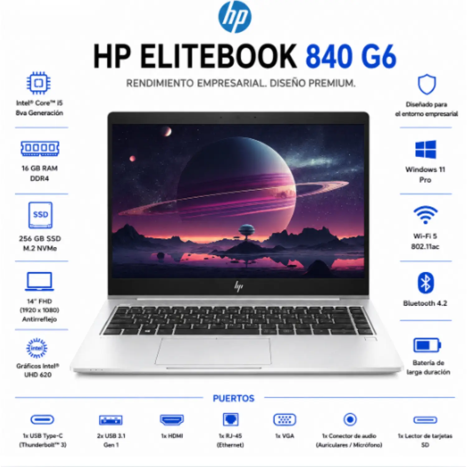 HP EliteBook 840 G6 14" FHD Intel Core i5 16GB RAM 256GB SSD (Reacondicionado) 