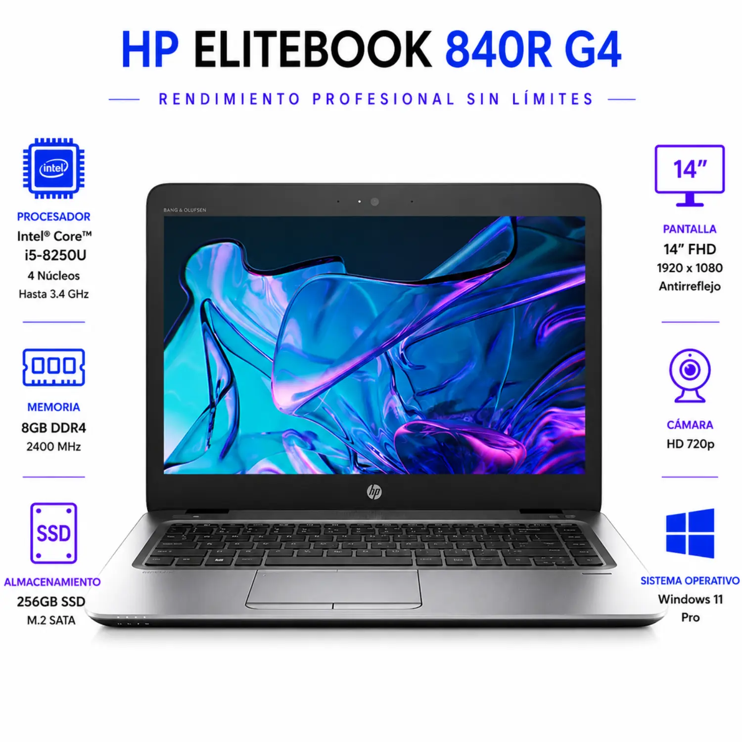 Reacondicionado-HP EliteBook 840r G4 14" i5-8250U 8GB RAM 256GB SSD Win11 Pro 