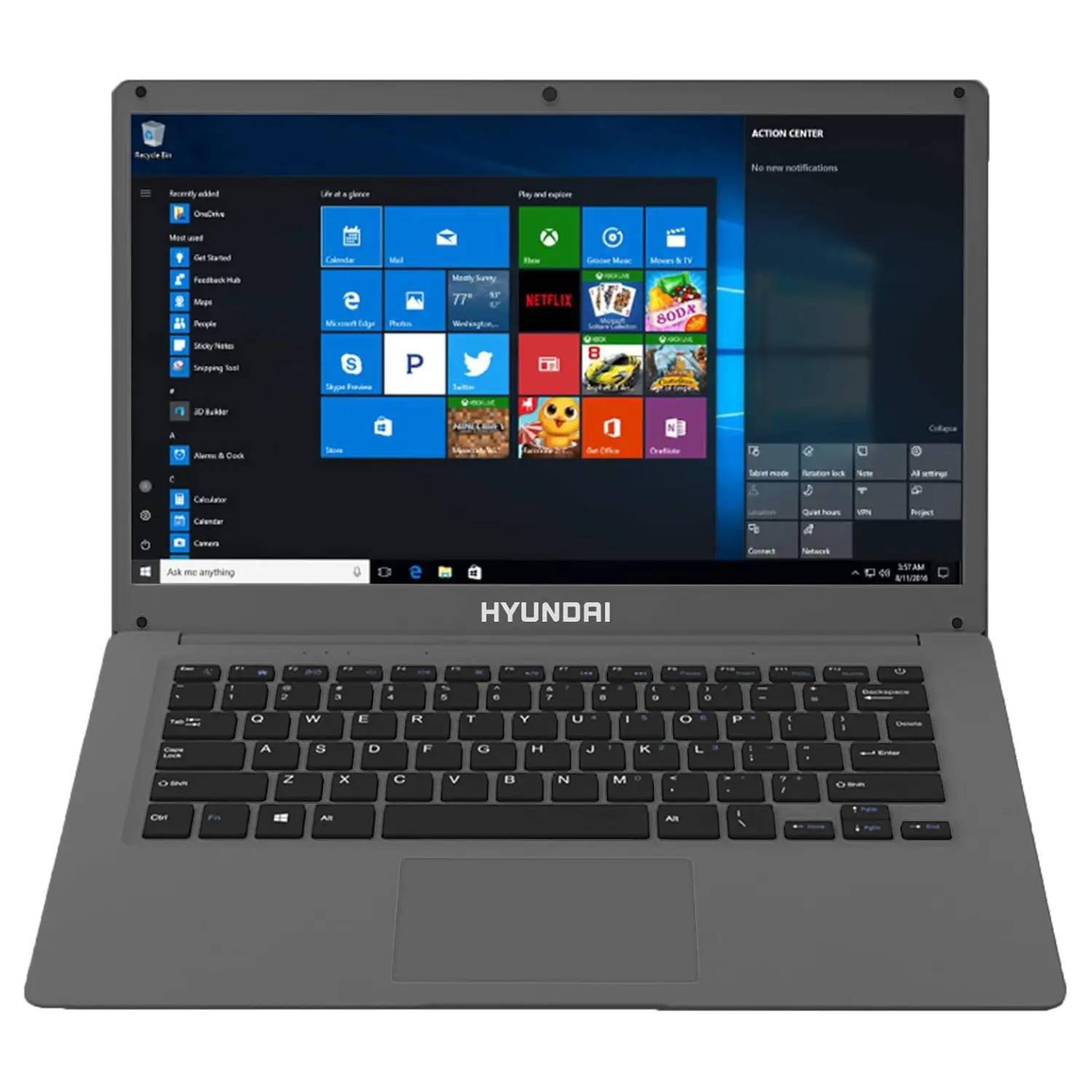 Hyundai HyBook 14.1" HD - Intel Celeron, 4GB RAM, 64GB SSD, Slot 2.5" SATA, RJ45, Win 10 Home - Space Grey