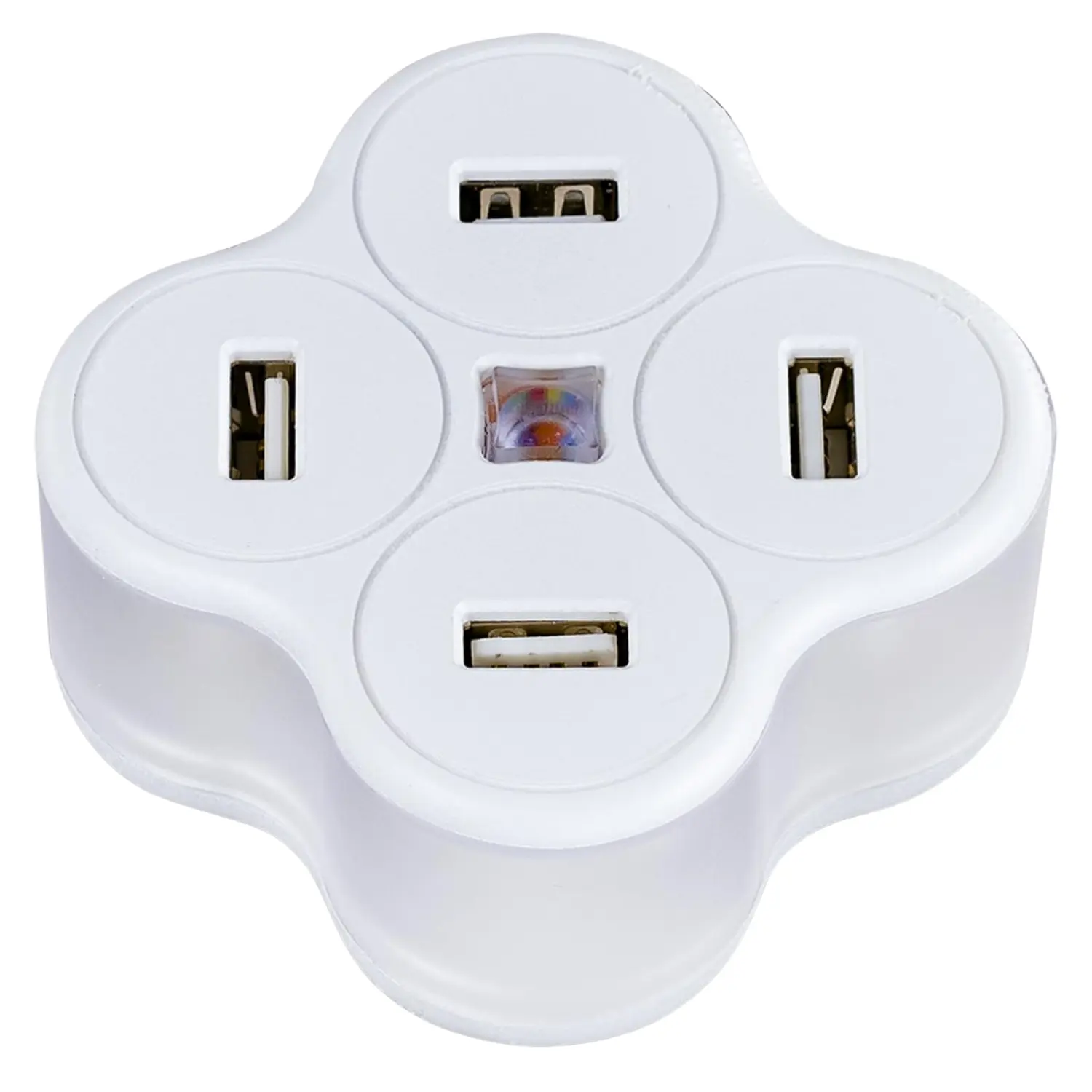 Cargador USB de Escritorio 4 Puertos 2.1A con Lámpara LED Multicolor y Cable de Alimentación