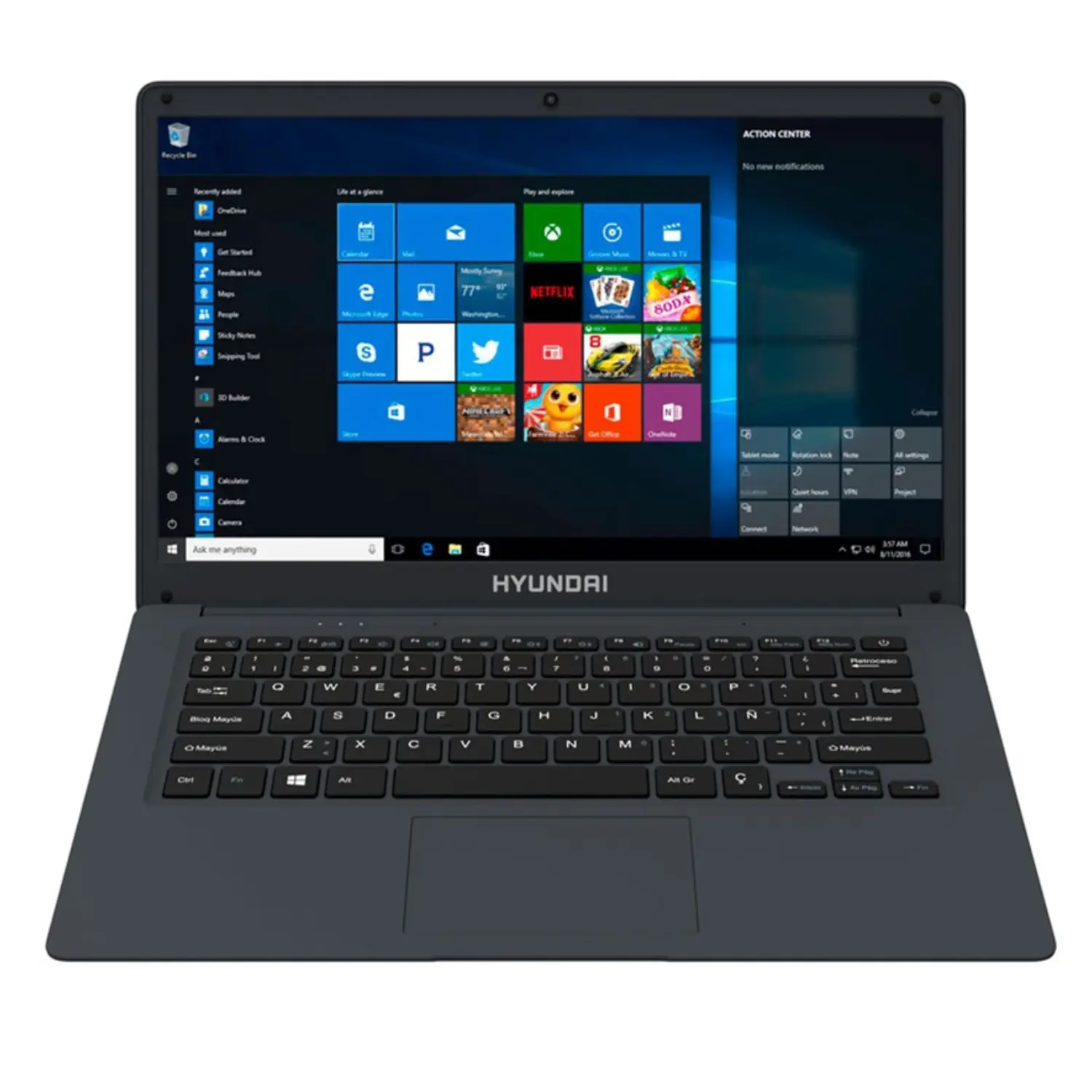 Hyundai HyBook 14.1" HD - Intel Celeron, 4GB RAM, 64GB + 1TB HDD, Win 10 Home S - Gris Espacial
