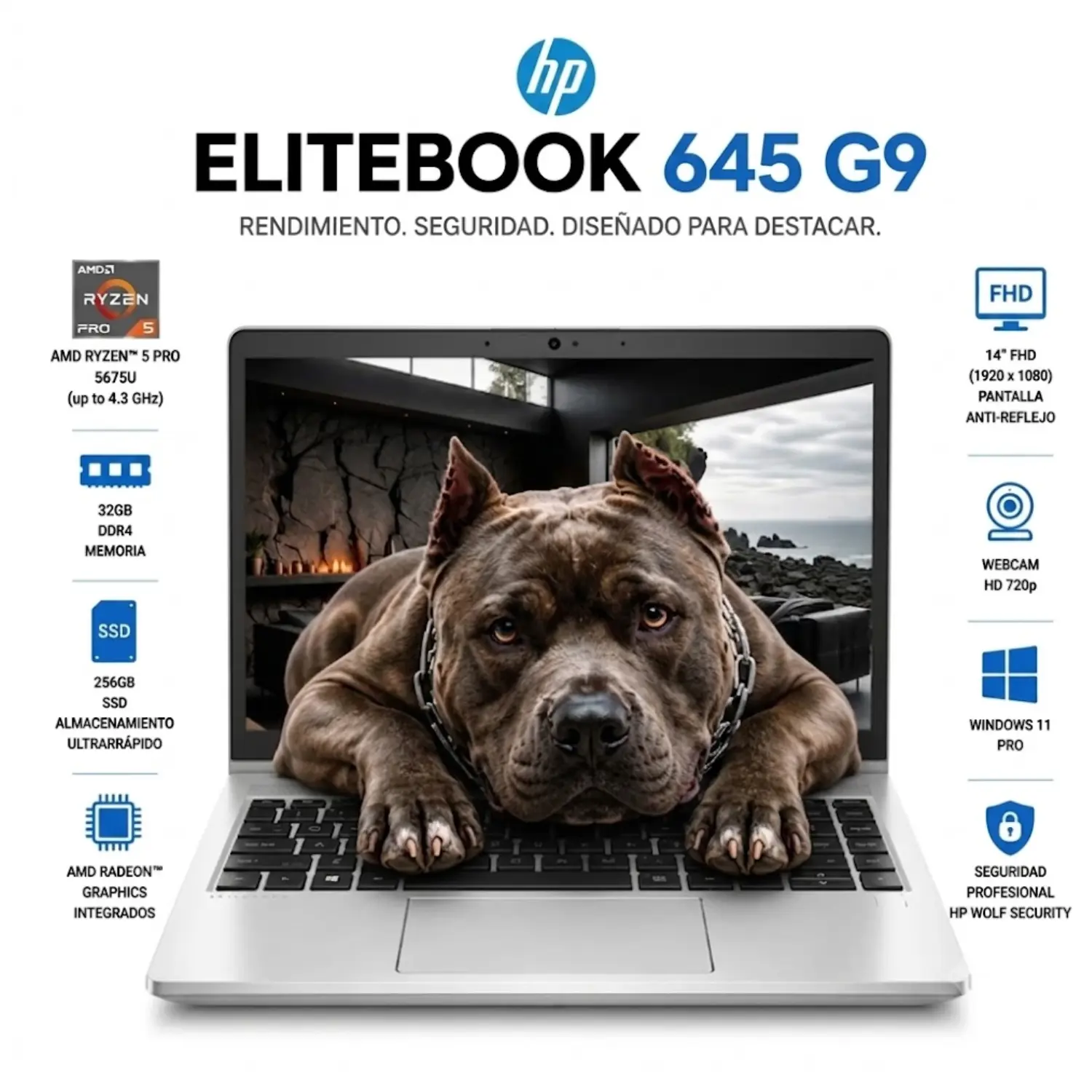 Reacondicionado-HP EliteBook 645 G9 14" FHD Ryzen 5 PRO 5675U 32GB RAM 256GB SSD Win11 Pro 