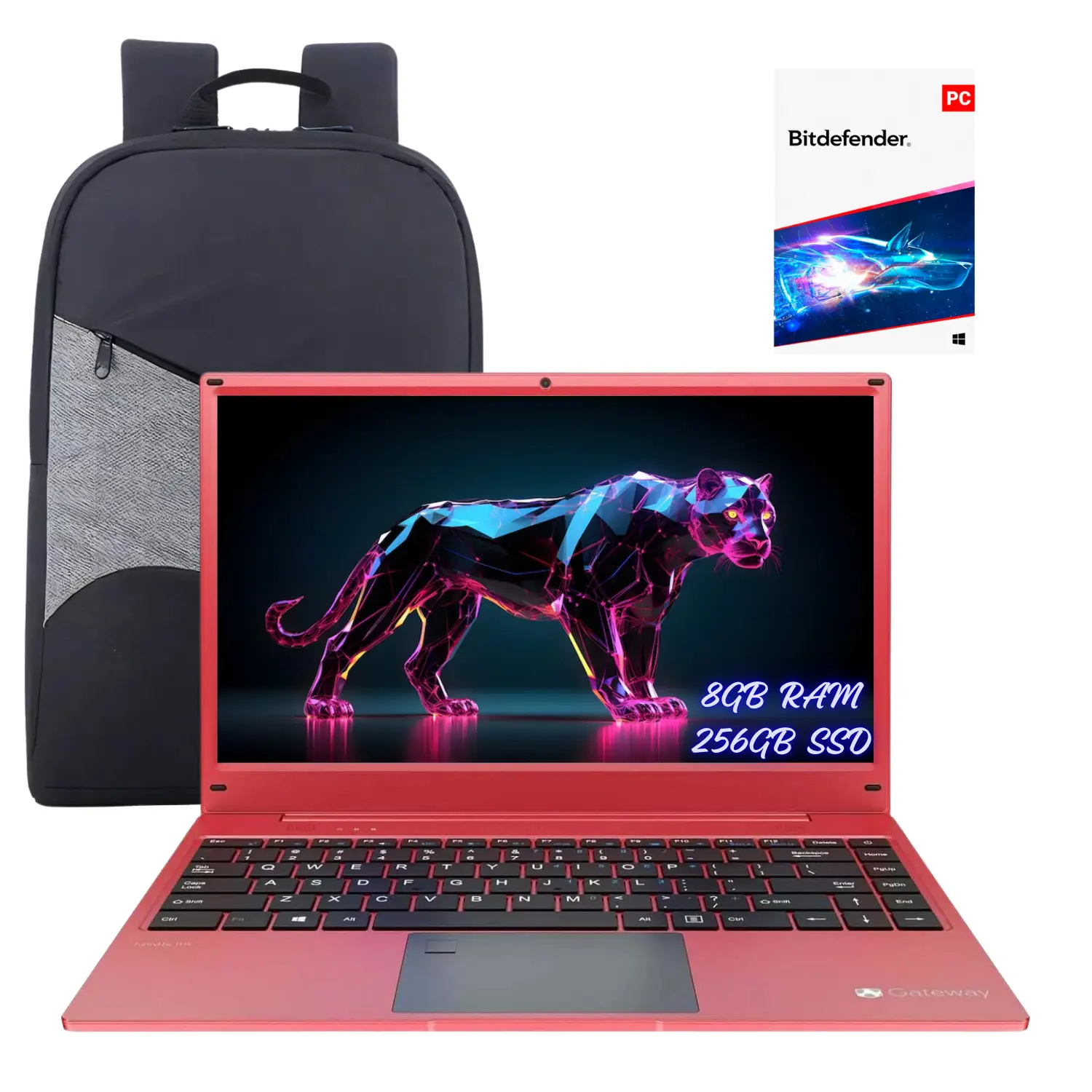 Bundle Laptop Gateway 14.1” Ultra Slim Ryzen 5 3500U 8GB/256GB + Mochila HP Wings 15.6” + Bitdefender Total Security | Paquete Completo Trabajo/Escuela