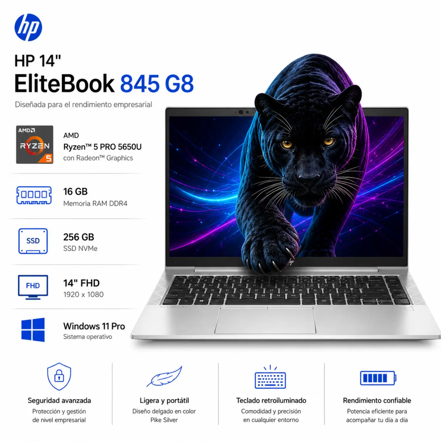 HP EliteBook 845 G8 14" FHD Ryzen 5 PRO 5650U 16GB RAM 256GB SSD Win11 Pro Grade A