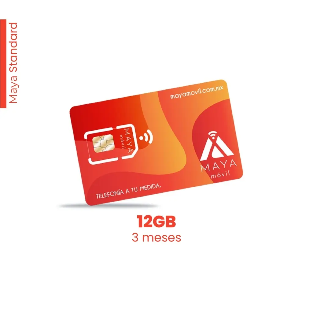 Maya Móvil Standard 3 meses de vigencia, 12 Gb de datos, llamadas, SMS y redes sociales ilimitados