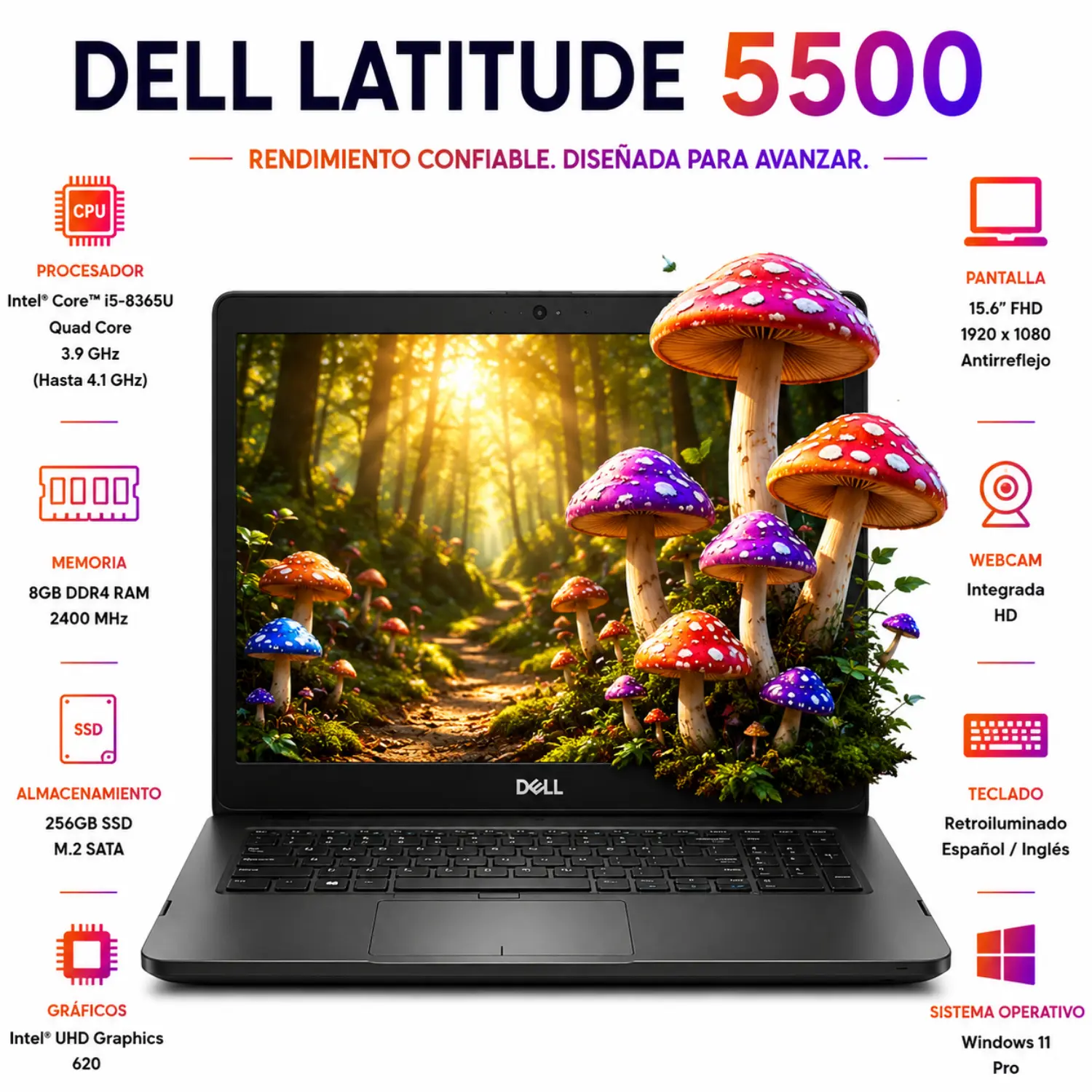 Dell Latitude 5500 15.6" FHD Intel Core i5 8GB RAM 256GB SSD Windows 11 (Reacondicionado) 