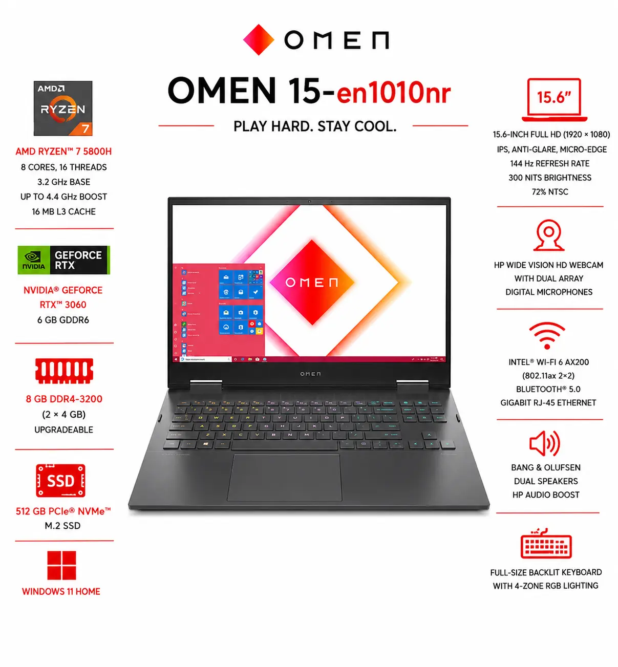 HP OMEN - 15.6" Gaming Laptop - AMD Ryzen 7 5800H - 8GB Memory - NVIDIA GeForce RTX 3060 - 512GB SSD - Mica Silver