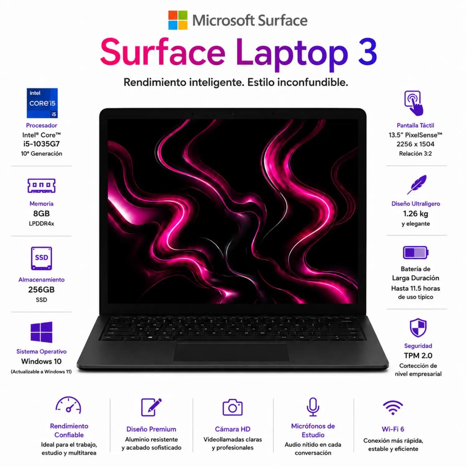 Microsoft Surface Laptop 3 13.5 Touch Intel Core i5 8GB RAM 256GB SSD Black