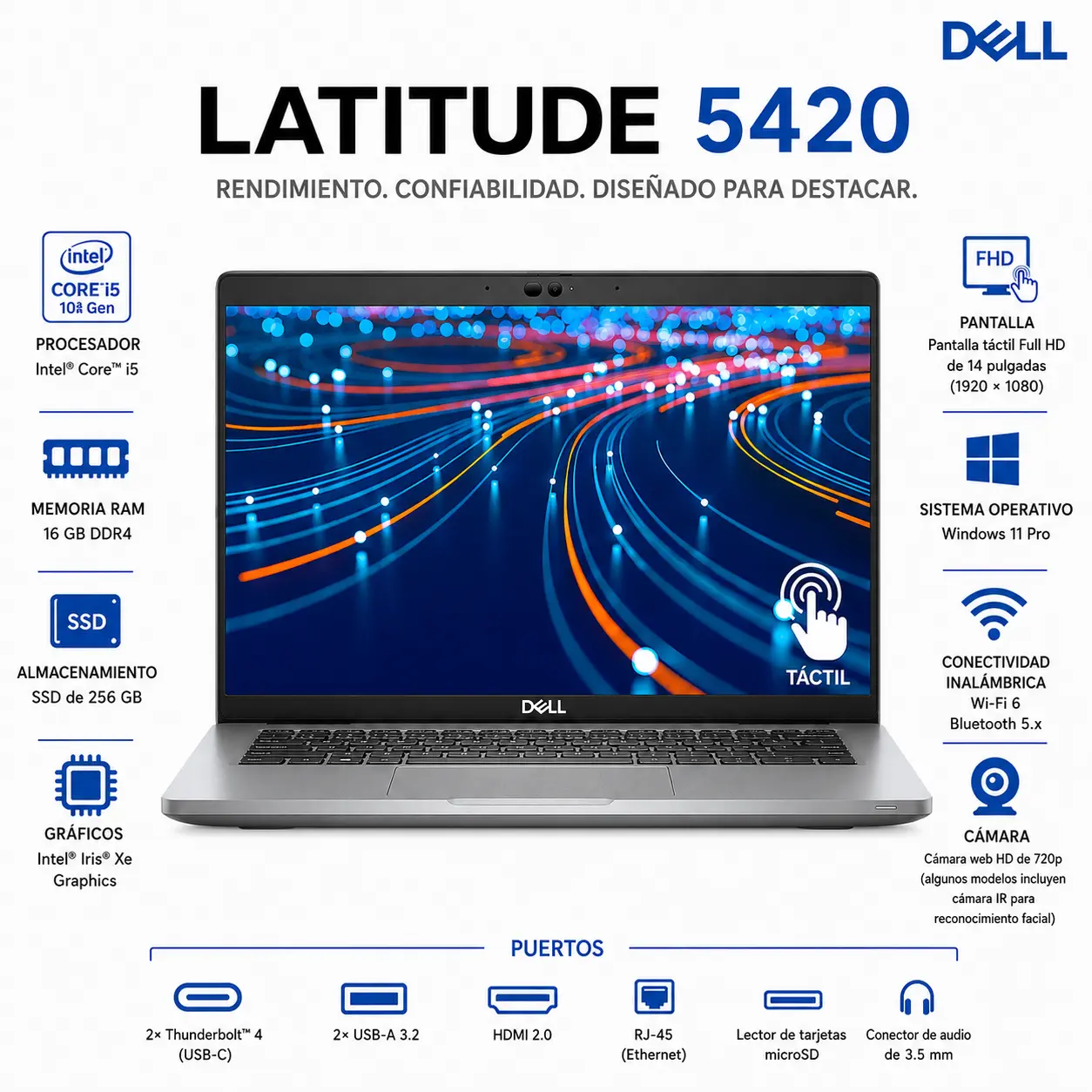 Dell Latitude 5420 14" FHD Tactil Intel Core i5 16GB RAM 256GB SSD Windows 11