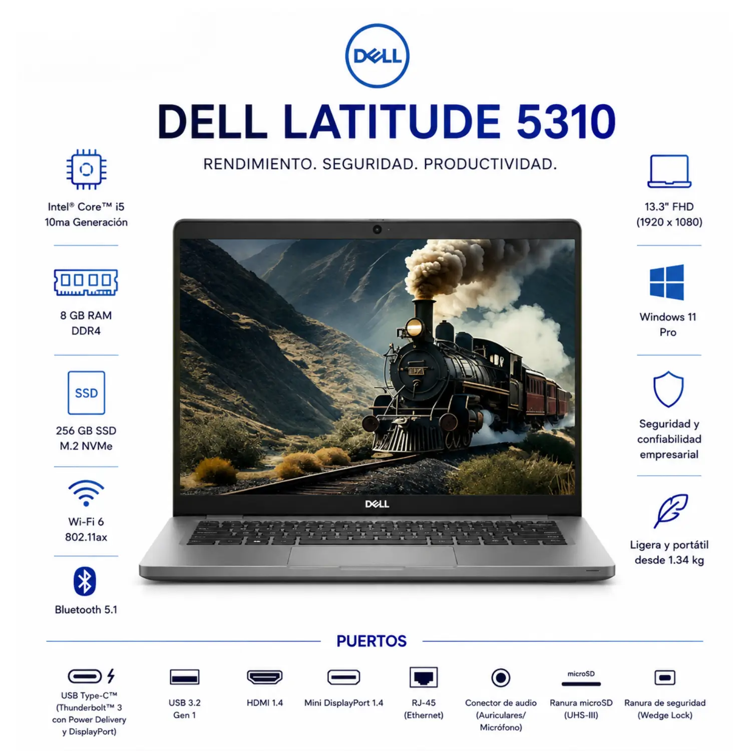 Dell Latitude 5310 13.3" FHD Intel Core i5 8GB RAM 256GB SSD Windows 11 (Reacondicionado) 