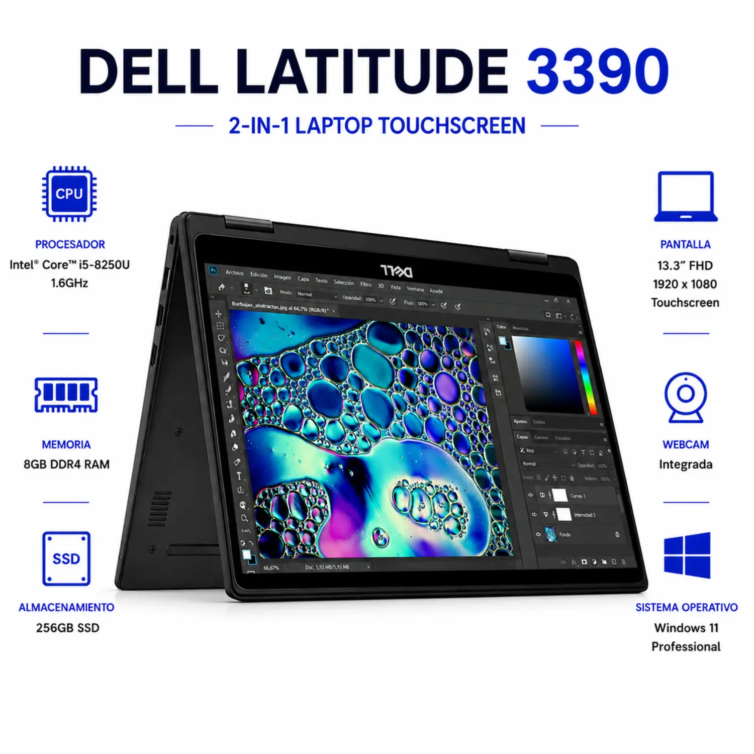Dell Latitude 3390 13.3" 2 en 1 Intel Core i5 8GB RAM 256GB SSD Windows 11 (Reacondicionado) 
