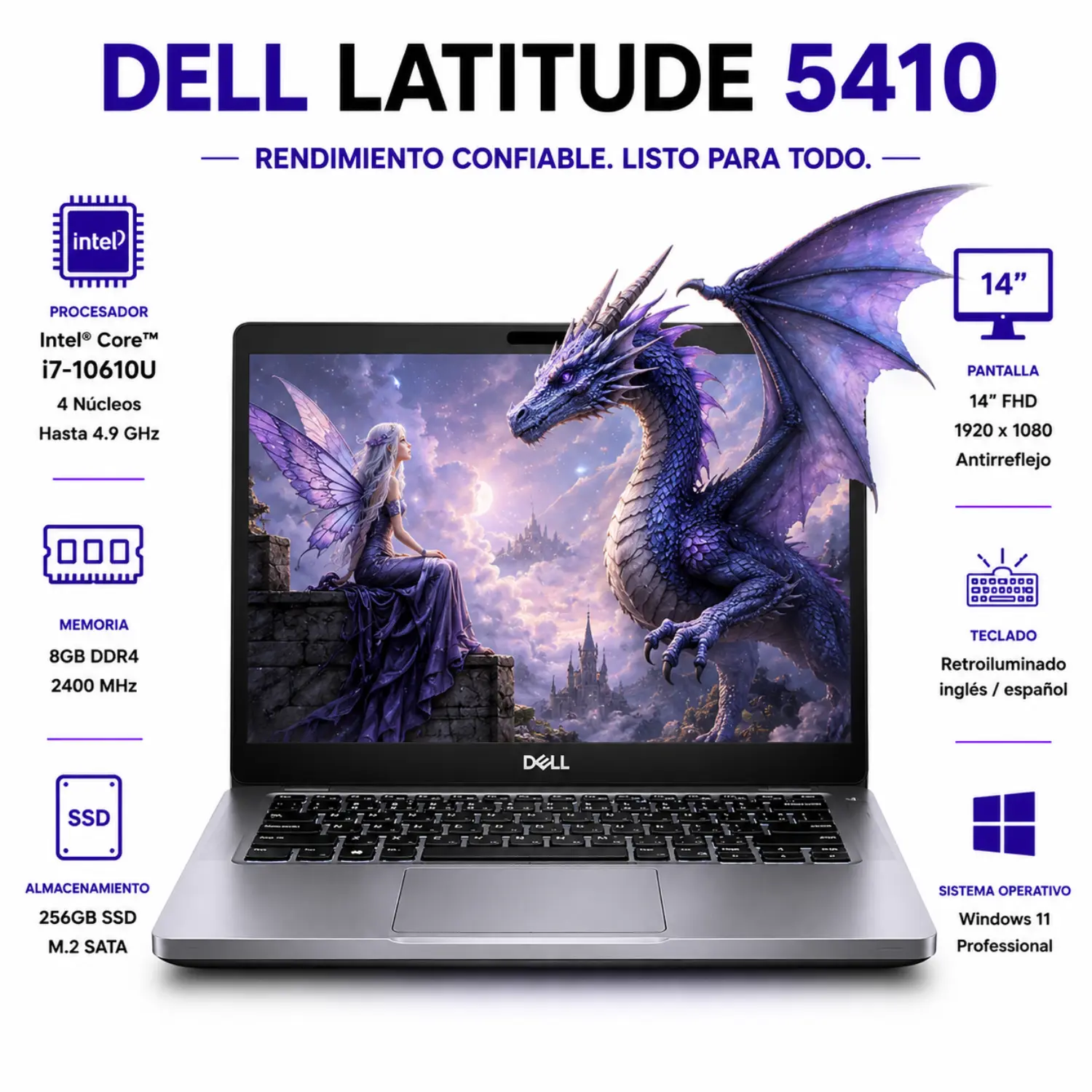 Dell Latitude 5410 14" HD Intel Core i7 8GB RAM 256GB SSD Windows 11