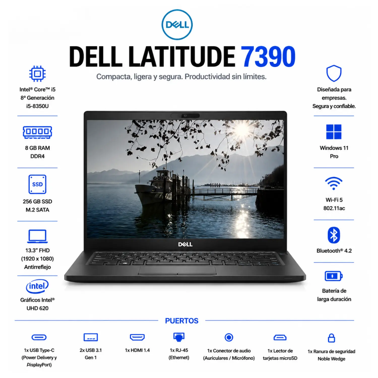Dell Latitude 7390 13.3" FHD Intel Core i5 8GB RAM 256GB SSD Windows 11 (Reacondicionado) 