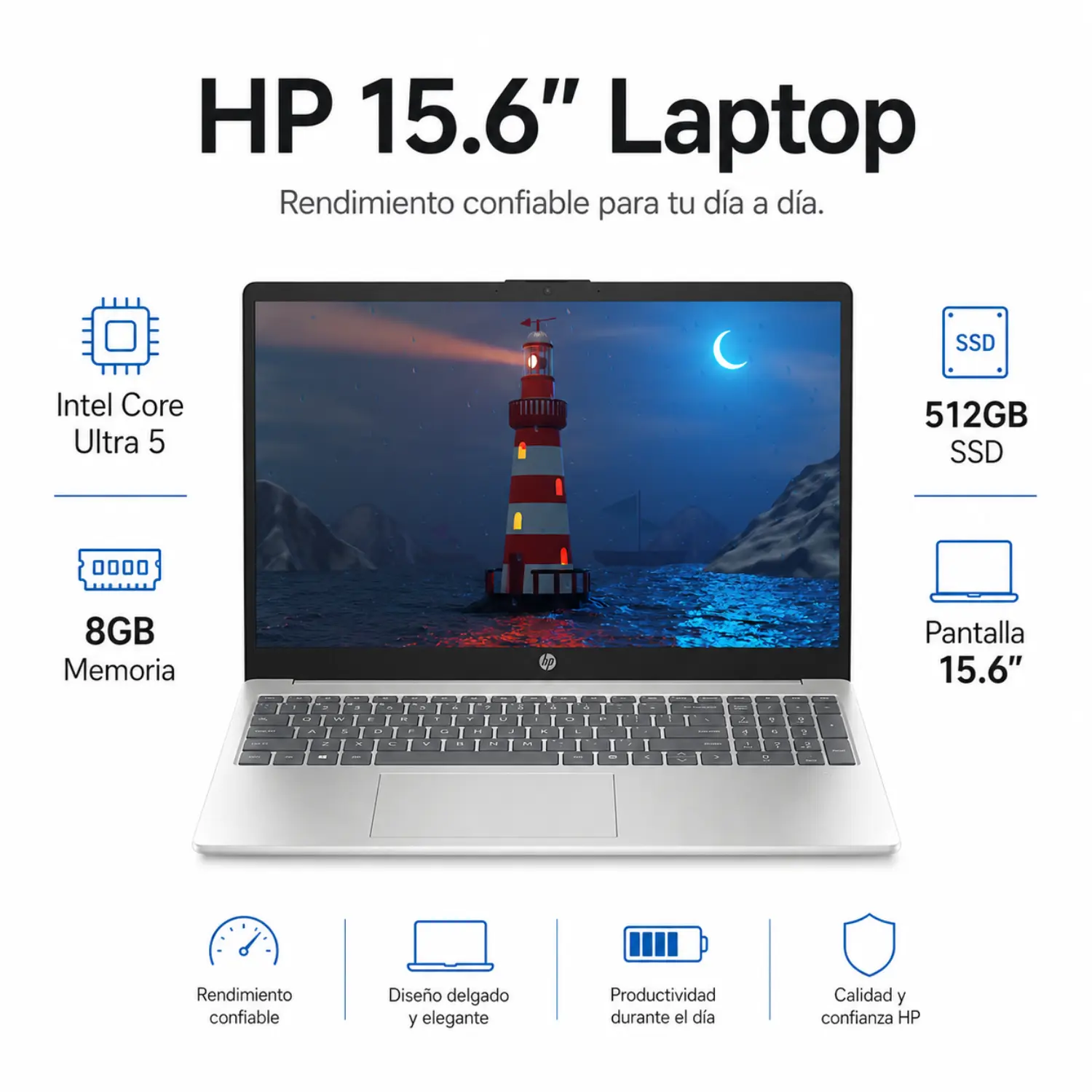 HP 15.6" Laptop - Intel Core Ultra 5 - 8GB Memory - 512GB SSD – Productividad Inteligente con Core Ultra
