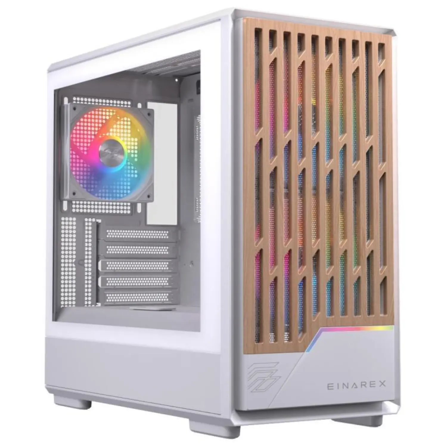 Gabinete Einarex PM400 Blanco - MATX - 3 Fans RGB Incluidos - Cristal Templado y Madera