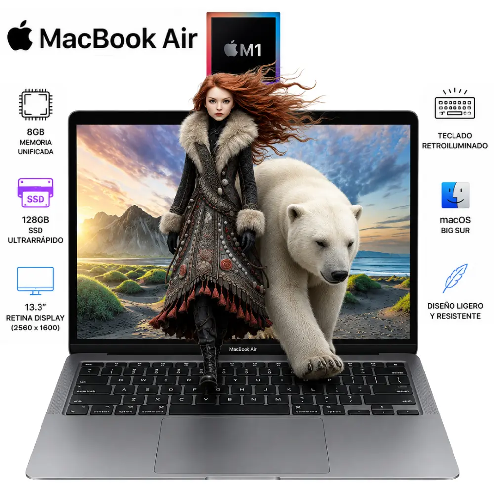 Reacondicionado-Apple MacBook Air M1 8GB RAM 128GB SSD 13.3" Retina macOS Gris Espacial