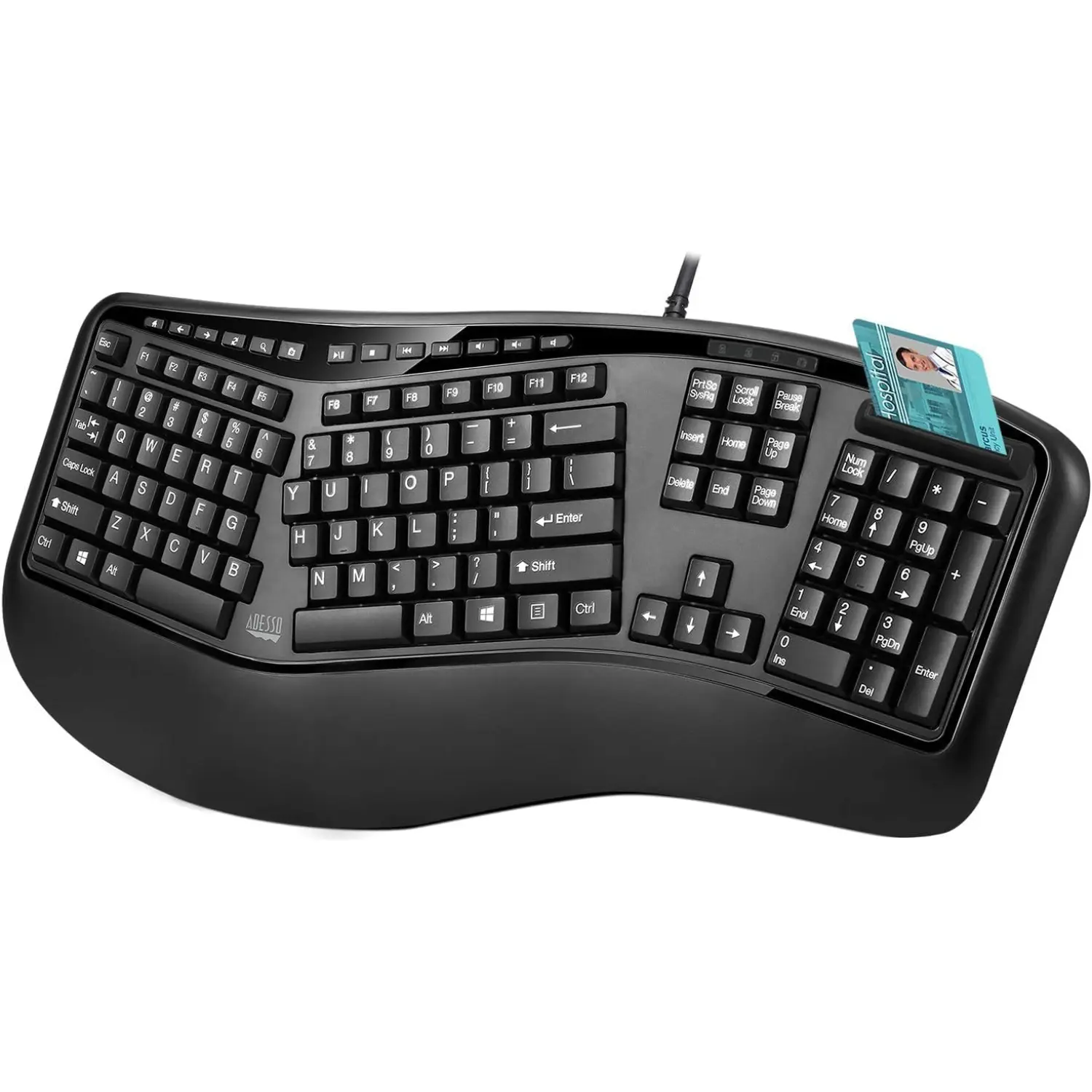 Adesso TruForm AKB-150SB Teclado Ergonómico USB con Lector Smart Card