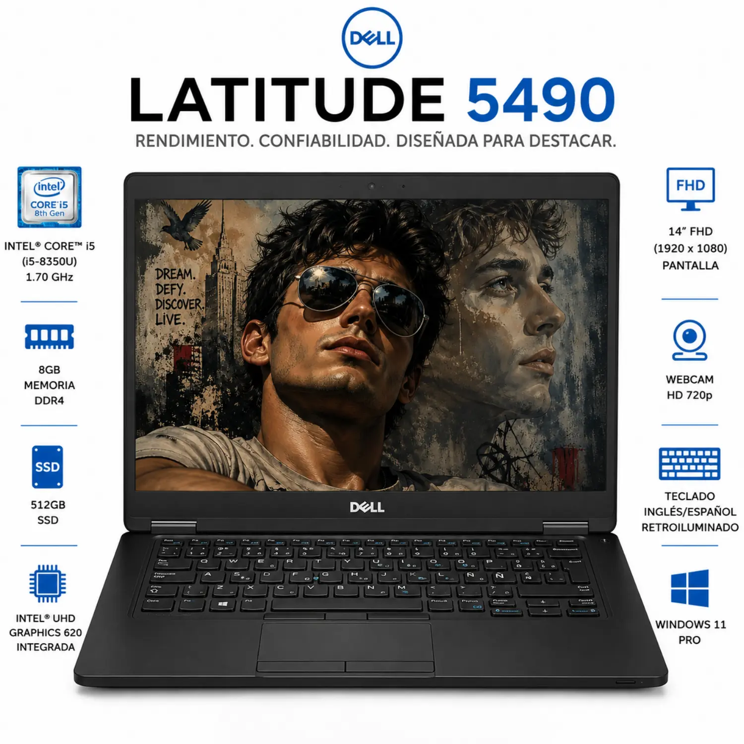 Dell Latitude 5490 14" FHD Intel Core i5 8GB RAM 512GB SSD Windows 11 (Reacondicionado) 