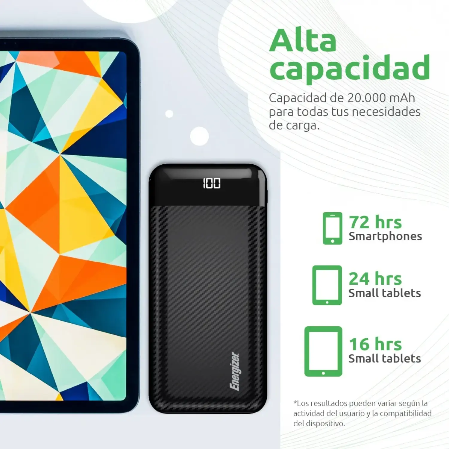 Power Bank Energizer MAX 20,000mAh 15W Triple Puerto con Pantalla LCD