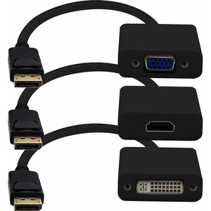 [DP2VGA-HDMI-DVI-B/NEW] 3PK DisplayPort 1.2 Male to DVI, HDMI, VGA Female Black Adapters Which Comes in a Bundle For Resolution Up to 1920x1200 (WUXGA)