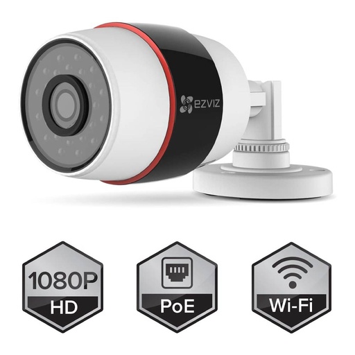 [EZHUSKY/NEW] CS-CV210 - (C3S) - Cámara IP Bala WiFi de 2MP - IR 30Mts - Lente 4mm - angulo 90° - IP66 para exterior - Slot microSD hasta 128GB - Color Blanco