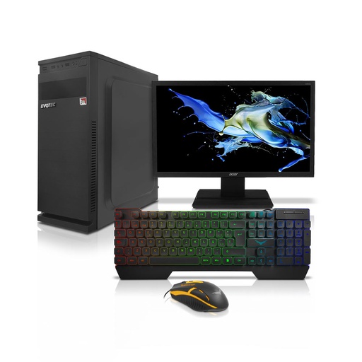 [SYS01A695008GB1TBBDLE/NEW] Computadora Gamer ATX Mid-Tower Evotec EV-1004, AMD A6-9500, 8GB RAM 1TB, Window 10 Home, Monitor Acer 19.5", Teclado y Mouse - Negro