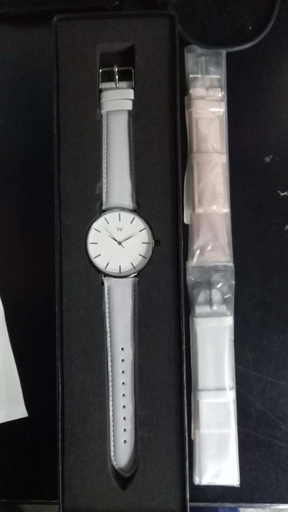 [602860764223/BDL/NEW] Reloj de Pulsera Wanderlust, Esfera Blanca con correa gris +2 correas de regalo