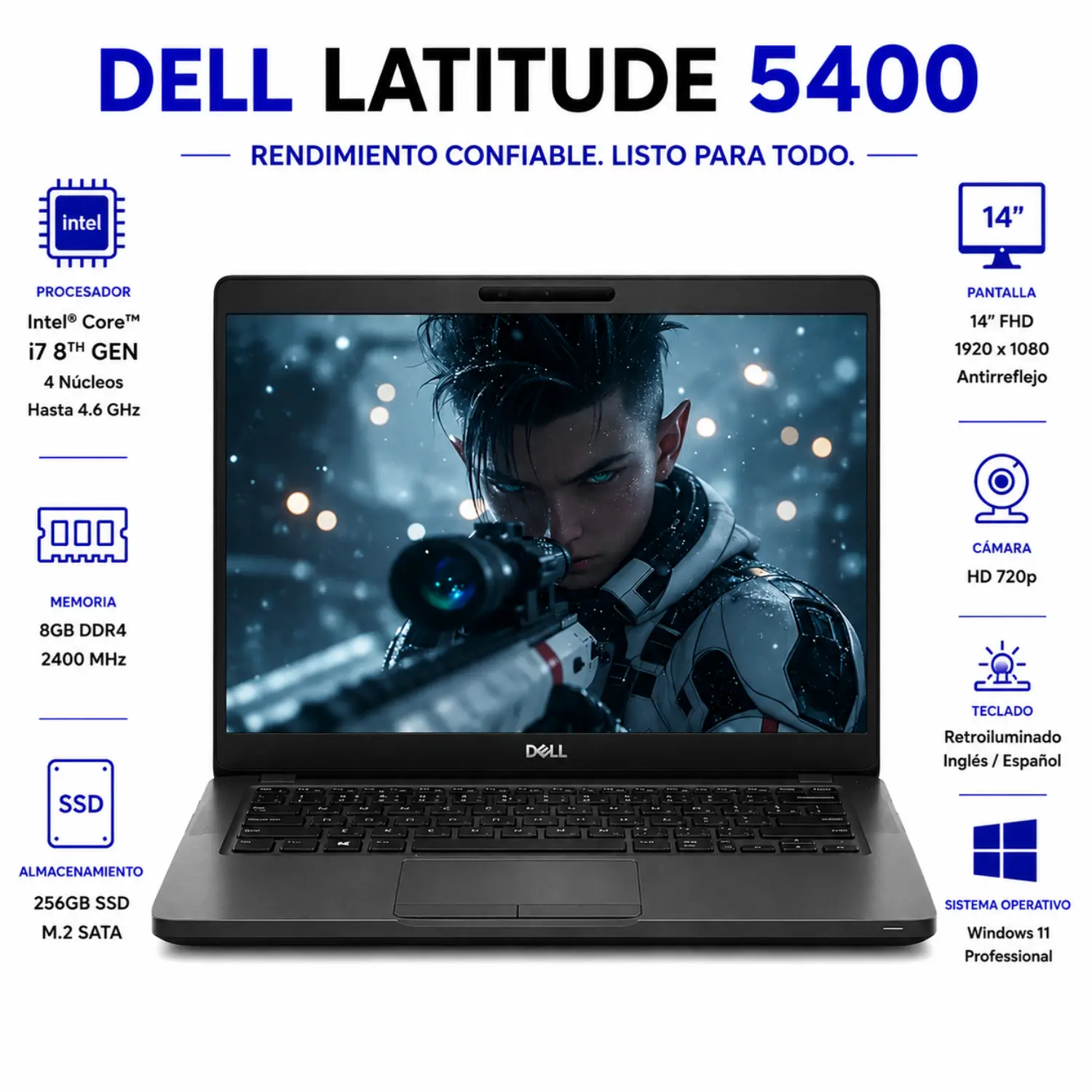 [DE5400-I7-8-256-ES/RFB] Dell Latitude 5400 14" FHD Intel Core i7 8GB RAM 256GB SSD Windows 11 (Reacondicionado) 