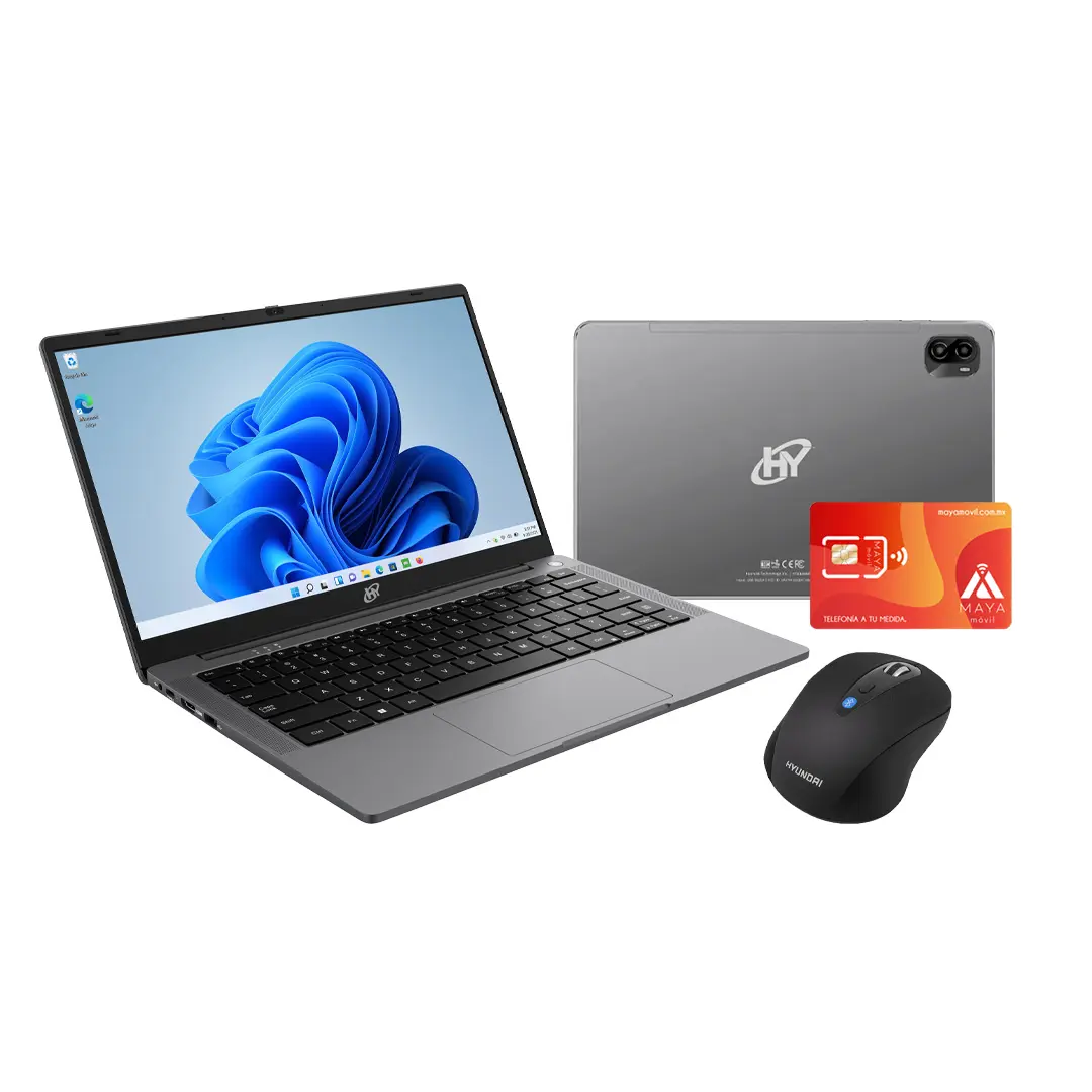 [HT1014BTSIM/BDL/NEW] HYUNDAI, Paquete HyBook N4020, 8GB/256GB, Windows 11 y HYTab Plus 4G 6GB/128GB (Octa-Core), Incluye Mouse