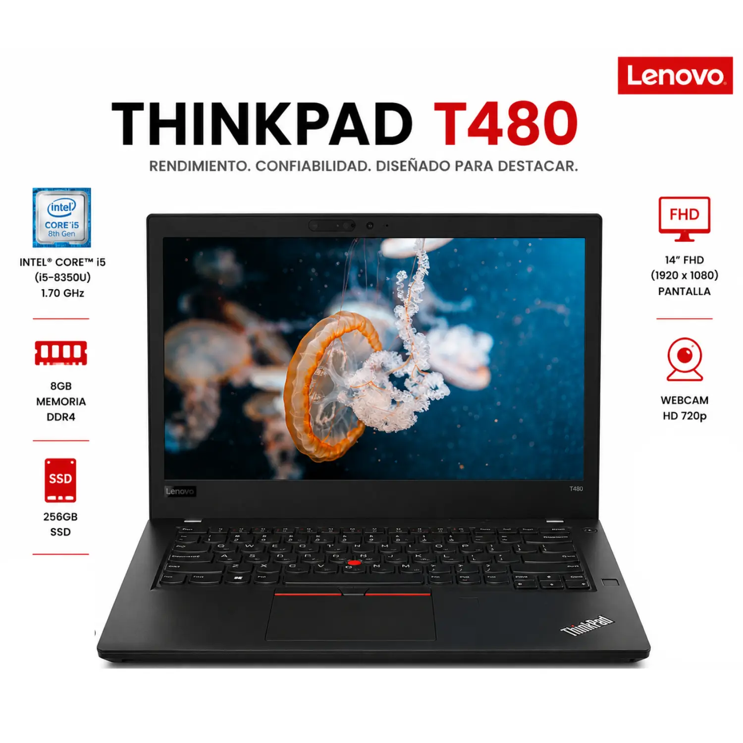 [T480-I5-8TH-8-256-A/RFB] Laptop Lenovo ThinkPad T480 14 FHD Intel Core i5 8GB RAM 256GB SSD Windows 11 Pro