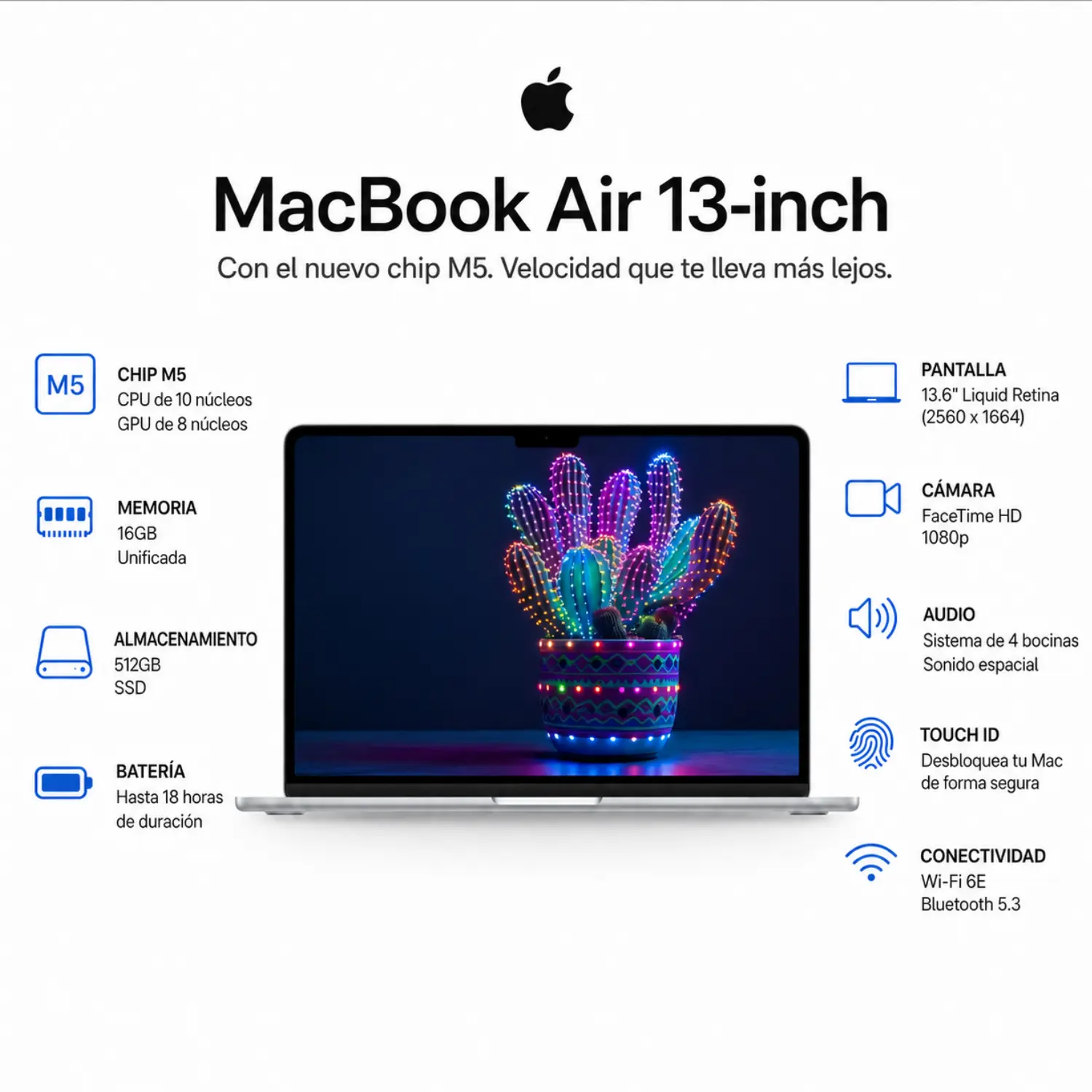 [MDHH4LL/A/NEW] Apple - MacBook Air 13-inch Laptop - M5 chip with 10-core CPU and 8-core GPU - 16GB Memory - 512GB SSD - SkyBlue