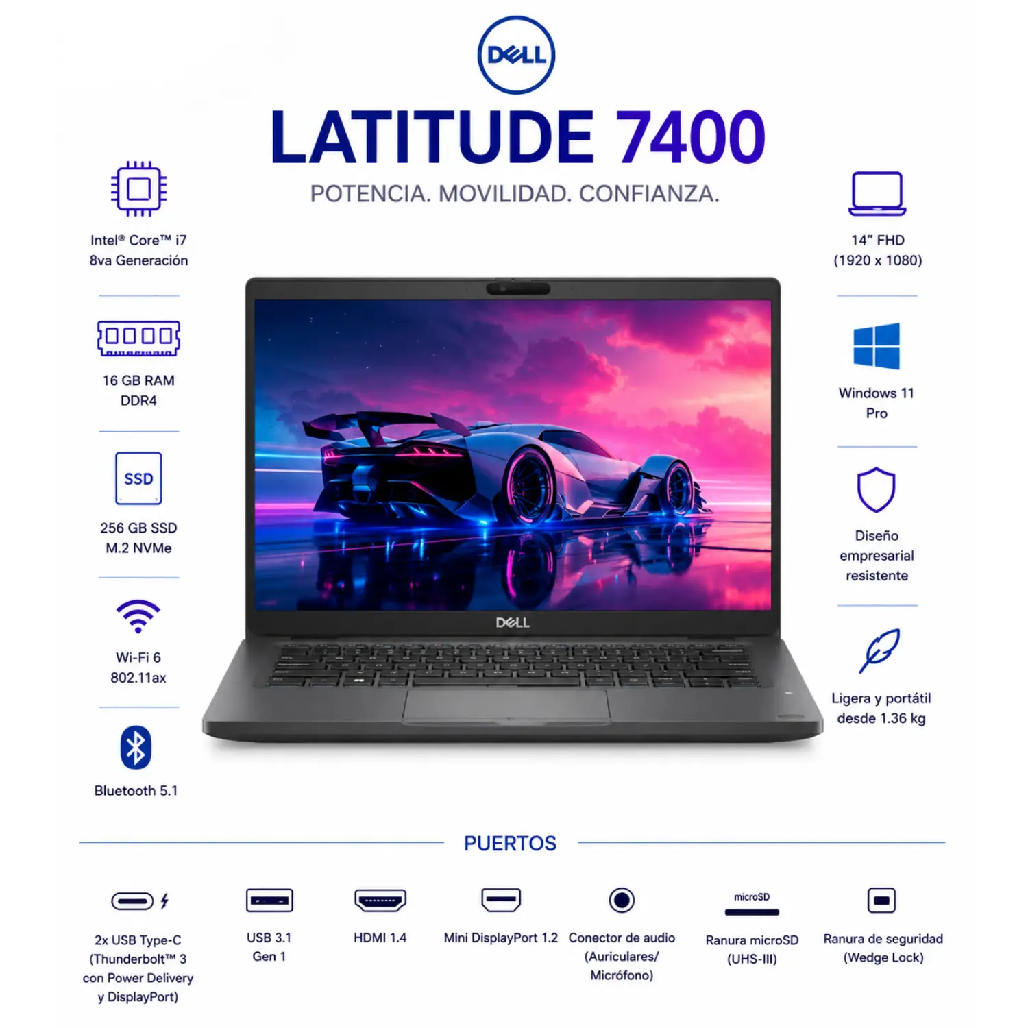 [DE7400-I7-16-256-GRB/RFB] Dell Latitude 7400 14" FHD Intel Core i7 16GB RAM 256GB SSD Windows 11