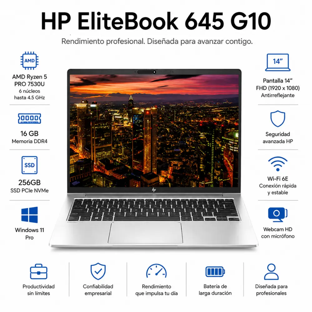 [645G10-R5-16-256-A/RFB] Laptop HP EliteBook 645 G10 14 FHD Ryzen 5 Pro 16GB RAM 256GB SSD Windows 11 Pro 