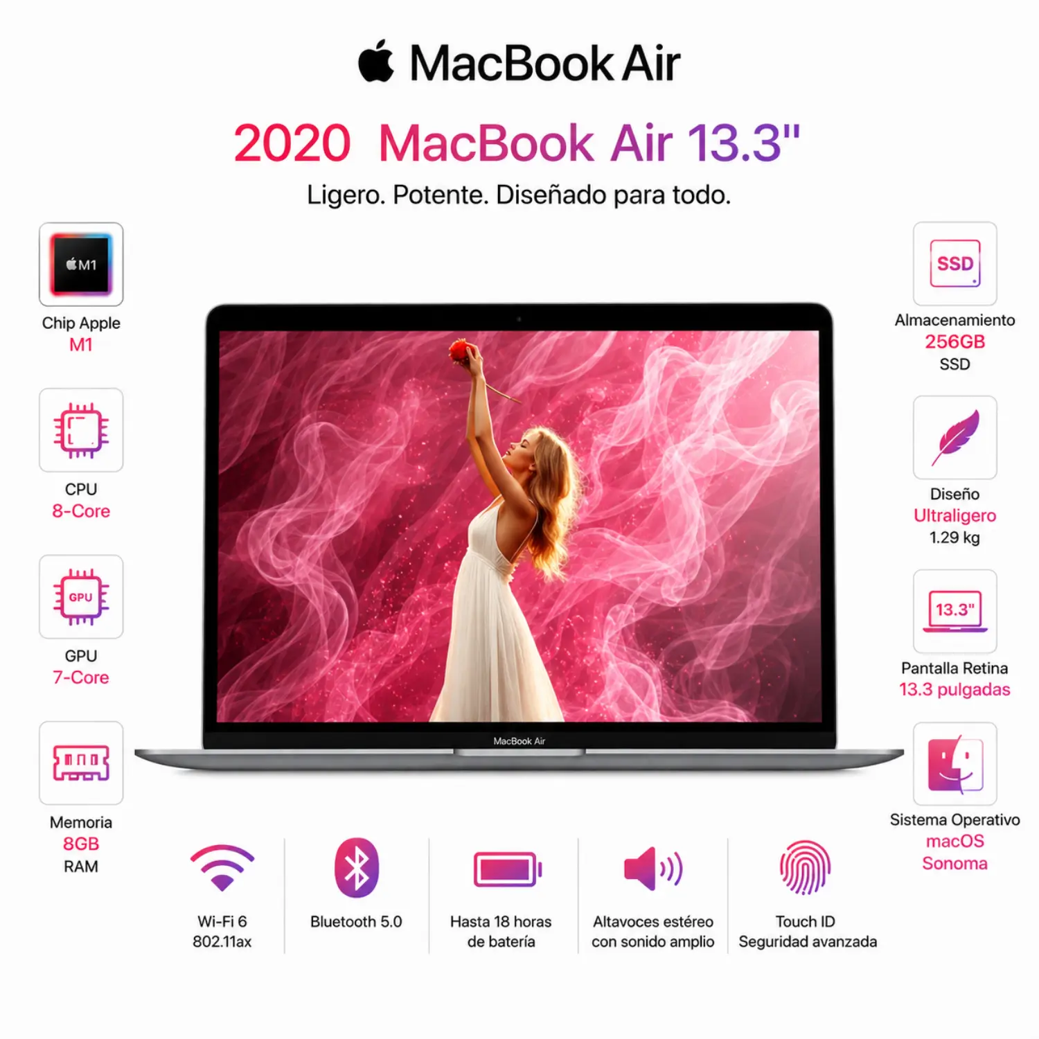 [A2337SLV20-C-M187-8-S256/RFB] Apple MacBook Air 13.3" Core M1 8GB 256GB (Reacondicionado)
