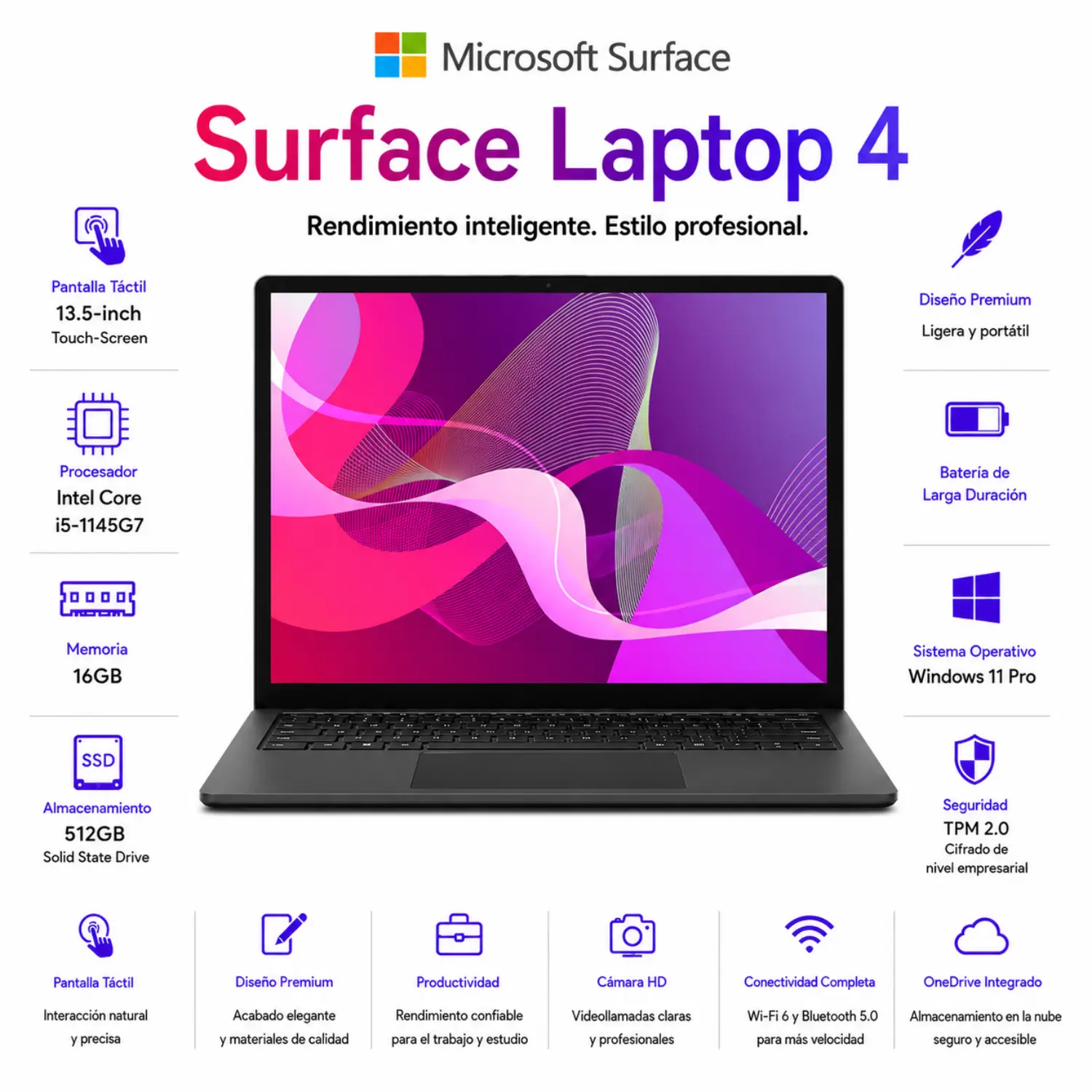 [MSL4-I5-16-512-B/RFB] Microsoft Surface Laptop 4 13.5 Touch Intel Core i5 16GB RAM 512GB SSD Black