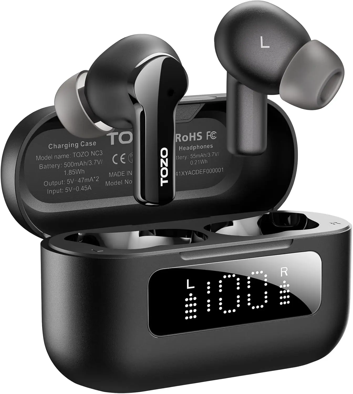 [TOZOAEROSOUND2BLK/NEW] Tozo Aero Sound 2 Noise Canceling IPX6 W/ Smart Digital Display (Black)