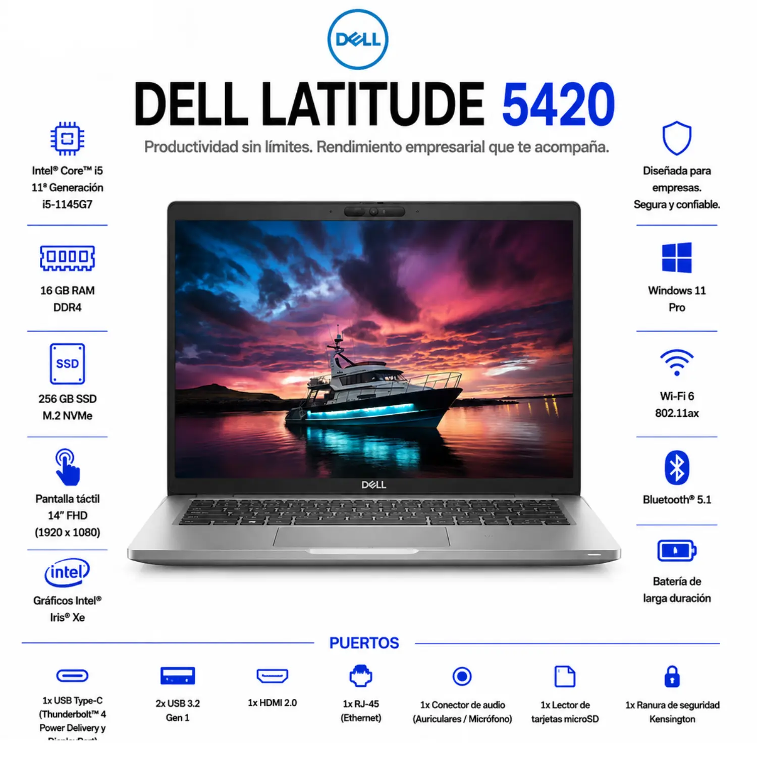 [DE5420-I5-16-256-TS/RFB] Dell Latitude 5420 14" FHD Tactil Intel Core i5 16GB RAM 256GB SSD Windows 11