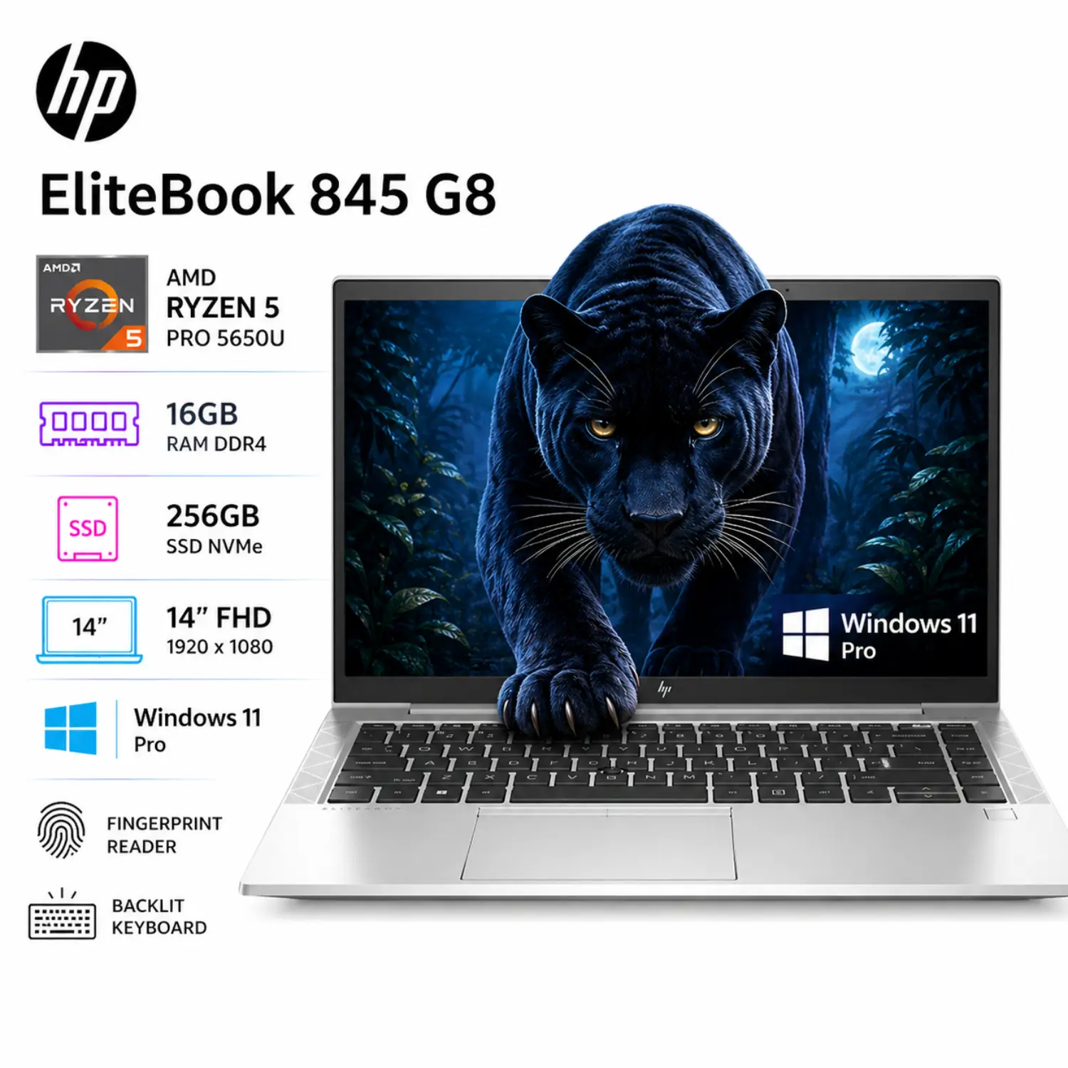 [845G8-R5-16-256/RFB] Reacondicionado-HP EliteBook 845 G8 Laptop Ryzen 5 16GB RAM 256GB SSD 14" FHD Windows 11 Pro